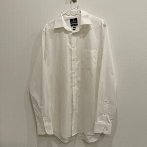 Stafford Mens Wht Dress Shirt Fitted Broadcloth Formal Business Large 16.5 36/37